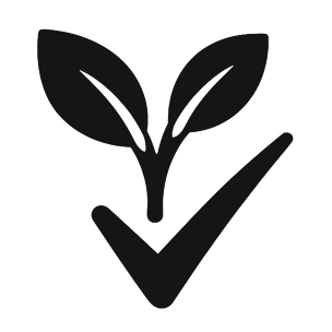 Black icon of a plant with two leaves and a check mark.
