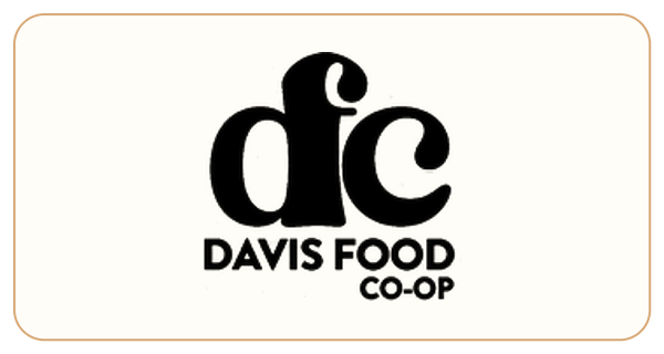 The black and white logo for the Davis Food Co-op, featuring the stylized letters 'dfc'.