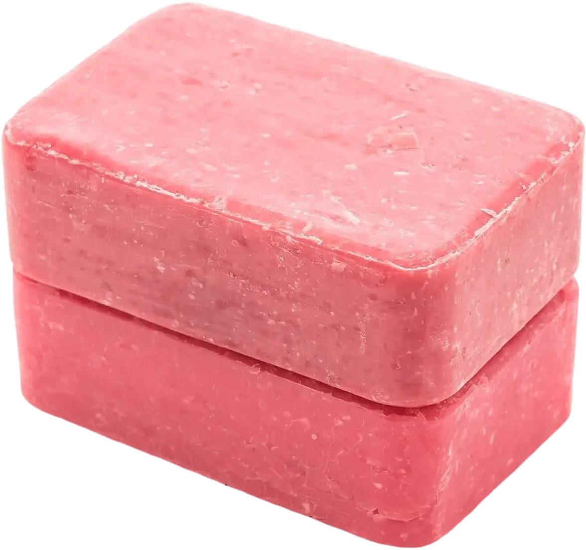 Two stacked pink rectangular soap bars.