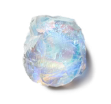 Iridescent crystal with a rough, translucent surface.