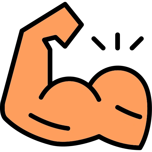A cartoon icon of an arm flexing its bicep muscle, outlined in black.