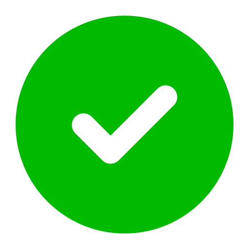 A white checkmark inside a solid green circle.
