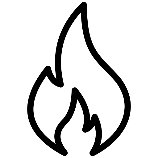 A black line icon of a flame on a white background.