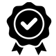 Black badge with a checkmark in the center.