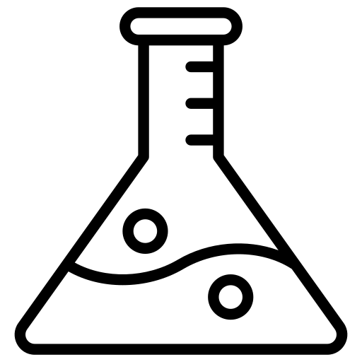 A black outline icon of an empty conical flask on a white background.
