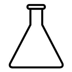 A black outline icon of an empty conical flask on a white background.