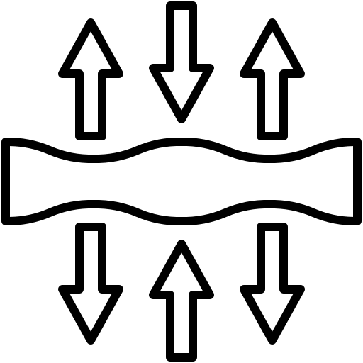 A line icon of a wavy horizontal bar with arrows pointing towards and away from it.