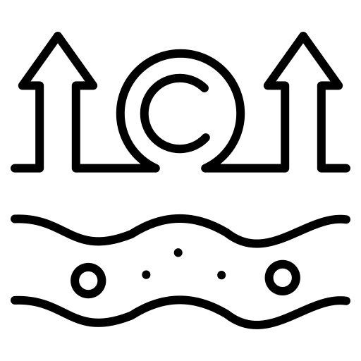 A black line icon of a wavy line below a letter 'C' in a circle with two upward-pointing arrows.