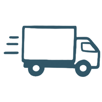 Simple line drawing of a delivery truck with motion lines.
