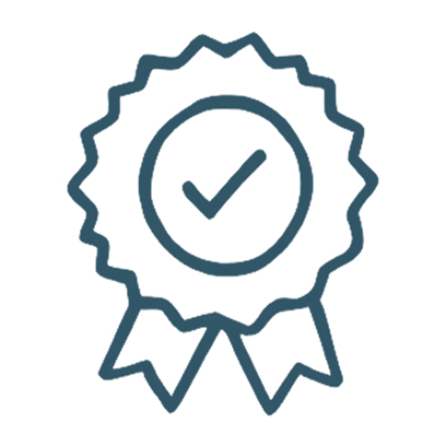 Outline of an award ribbon with a checkmark inside.