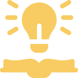 Yellow light bulb above an open book icon.
