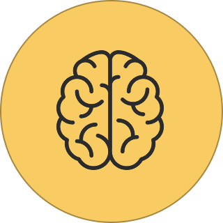 Outline of a brain inside a yellow circle.