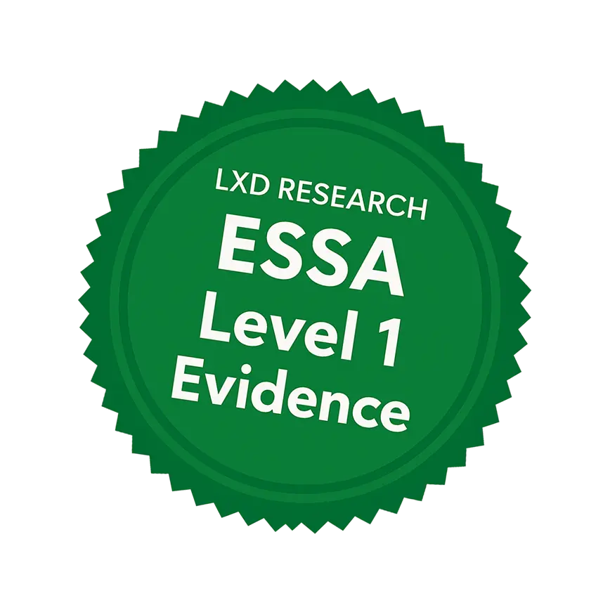 Green badge with text 'LXD Research ESSA Level 1 Evidence'.