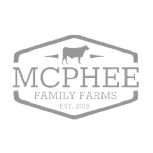 Logo of McPhee Family Farms with a cow silhouette.