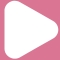 White play button on a pink background.