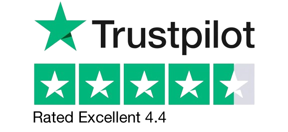 Trustpilot logo with 4.4-star rating and 'Rated Excellent' text.