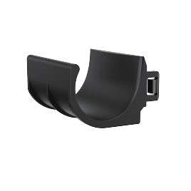 A black, C-shaped plastic clip with a small latch on one side, shown against a white background.