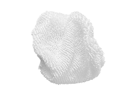 A crumpled white terry cloth towel against a plain white background.
