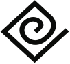 A black icon of a spiral line enclosed within a diamond-shaped frame.