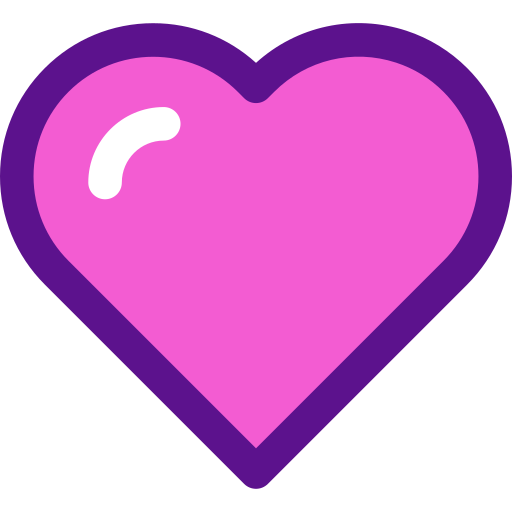 A glossy pink heart icon with a dark purple outline.