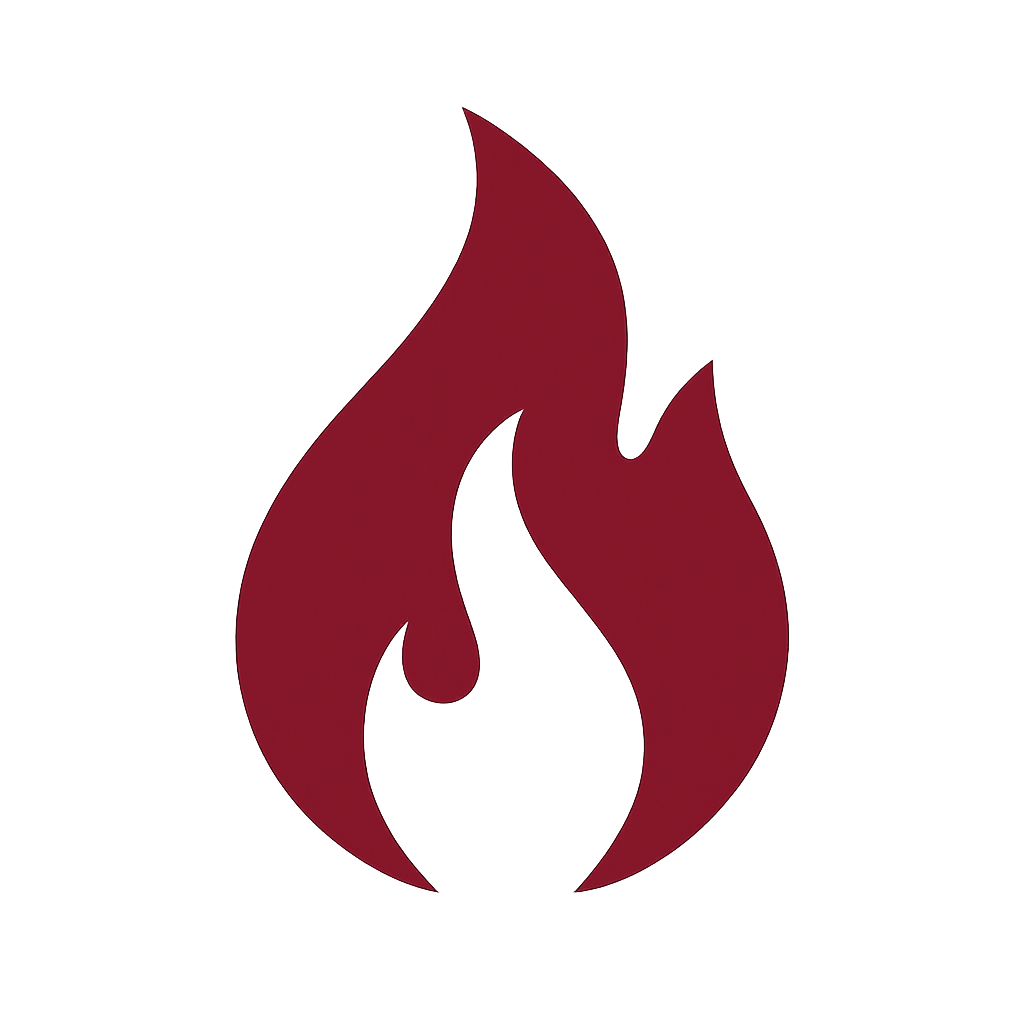 Red flame icon on a dark gradient background.