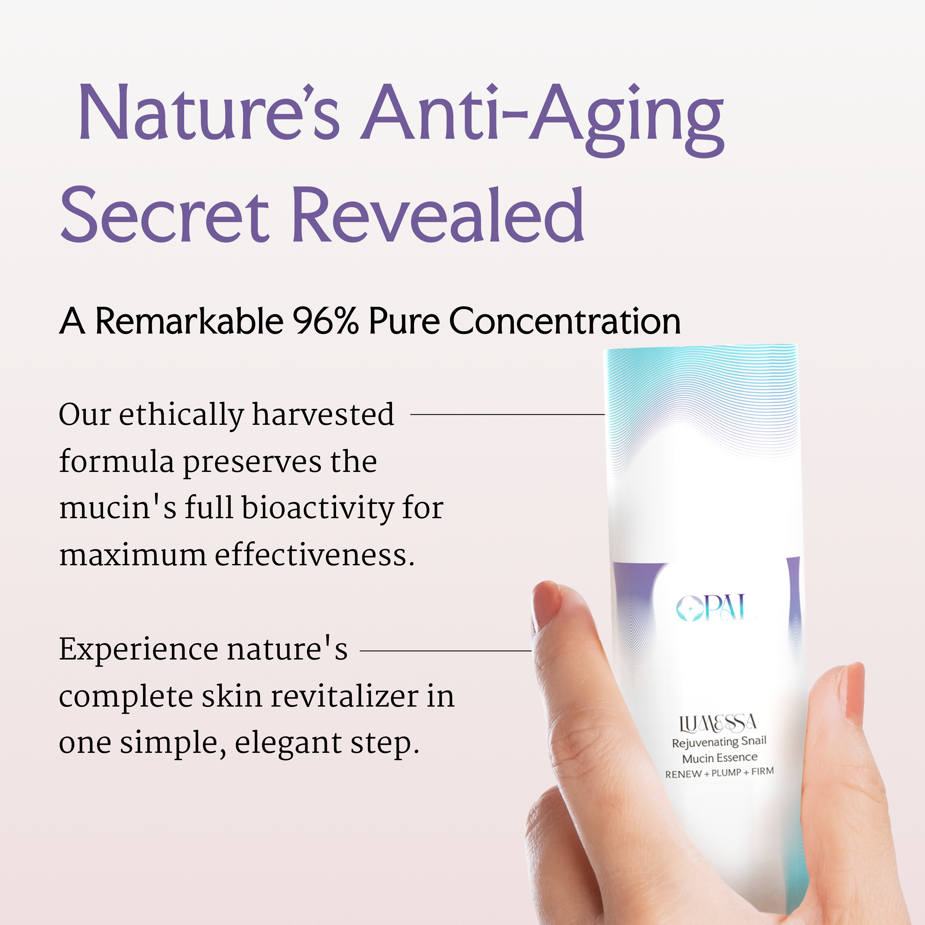 Hand holding a skincare product with text about anti-aging benefits.