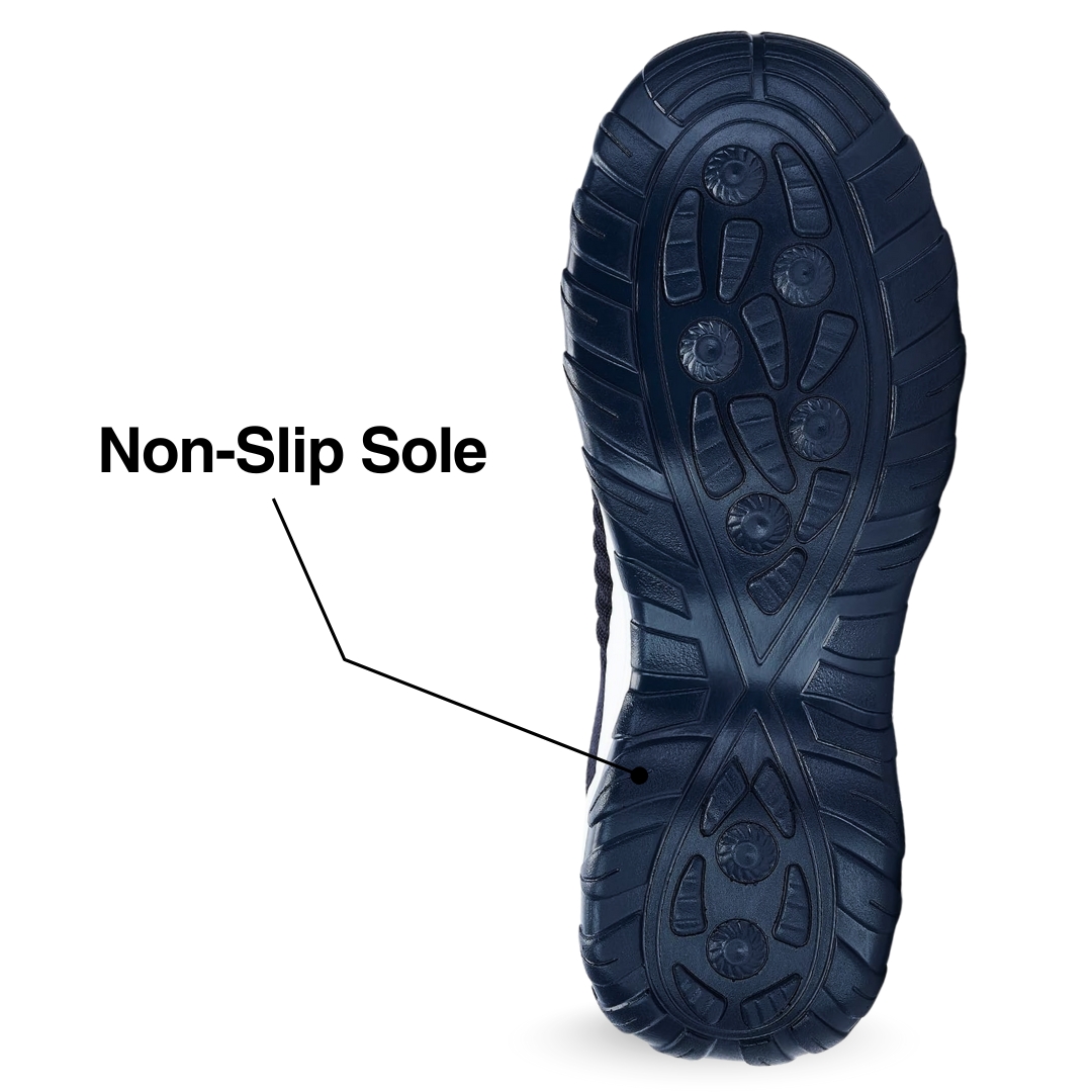 Sole of a shoe labeled 'Non-Slip Sole' with tread design.