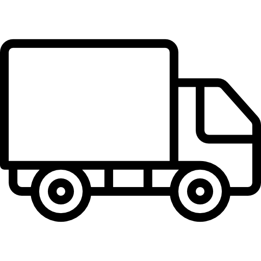 Simple black and white delivery truck icon.