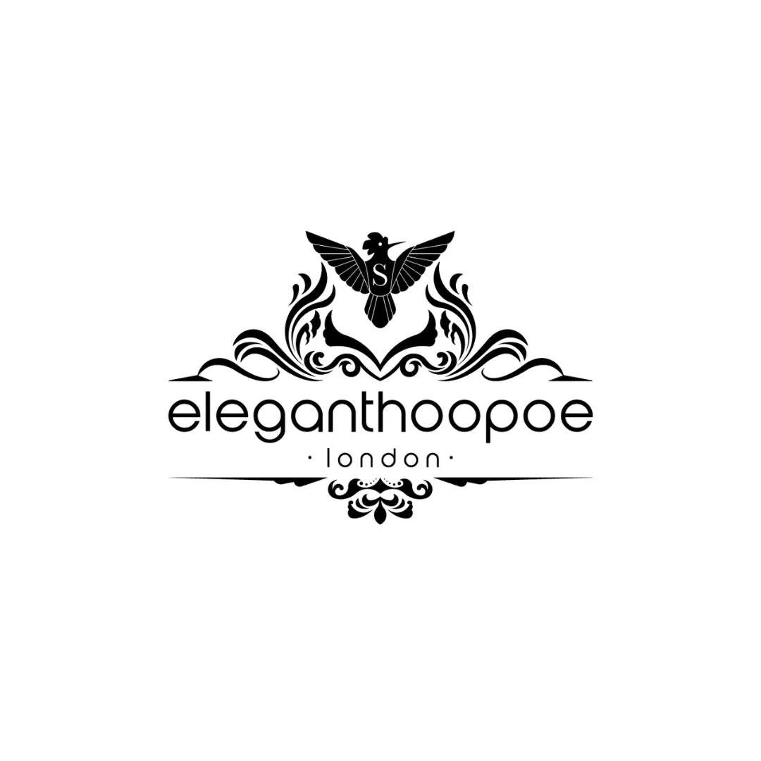 Logo with decorative bird and text 'eleganthoope london'.