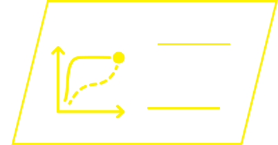 A yellow line icon of a graph with two paths, one solid and one dashed, within a parallelogram.