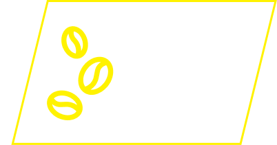 A yellow outline of a parallelogram with three yellow coffee bean icons inside on a white background.