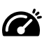 A black icon of a speedometer with the needle pointing to a high speed.