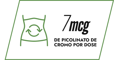 Icon of a torso next to text: 7mcg de picolinato de cromo por dose.