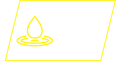 A yellow line icon of a drop of liquid over concentric circles inside a parallelogram outline.