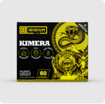A black and yellow box for Iridium Labs Kimera supplement, with graphics of a snake and tiger.