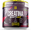 A black and purple tub of Creatina supplement with yellow and pink accents.