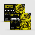 Two black and yellow boxes of Iridium Labs Kimera supplement, featuring a large graphic of a snake.