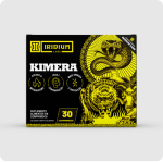 A black and yellow box for Iridium Labs Kimera, featuring graphics of a cobra and a tiger.