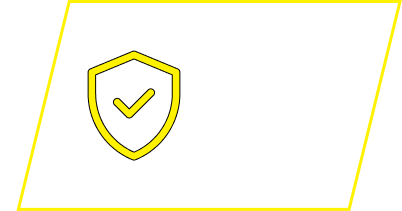 A yellow shield icon with a checkmark inside, set against a white background with a yellow border.