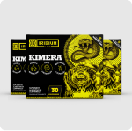Three black and yellow boxes of Iridium Labs Kimera supplement with a snake and monster graphic.