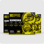 Three boxes of a supplement called Iridium Kimera, featuring black and yellow packaging with snake and lion graphics.
