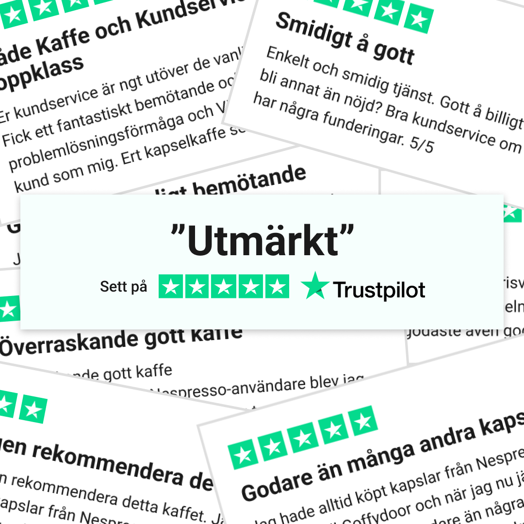 Collage of Trustpilot reviews with green star ratings and the word 'Utmärkt' highlighted.