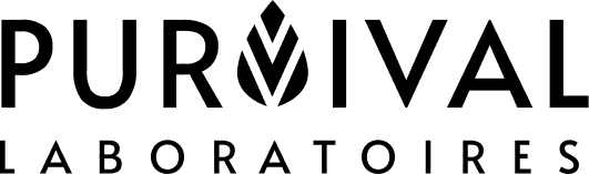 Logo of Purvival Laboratoires with a leaf design.