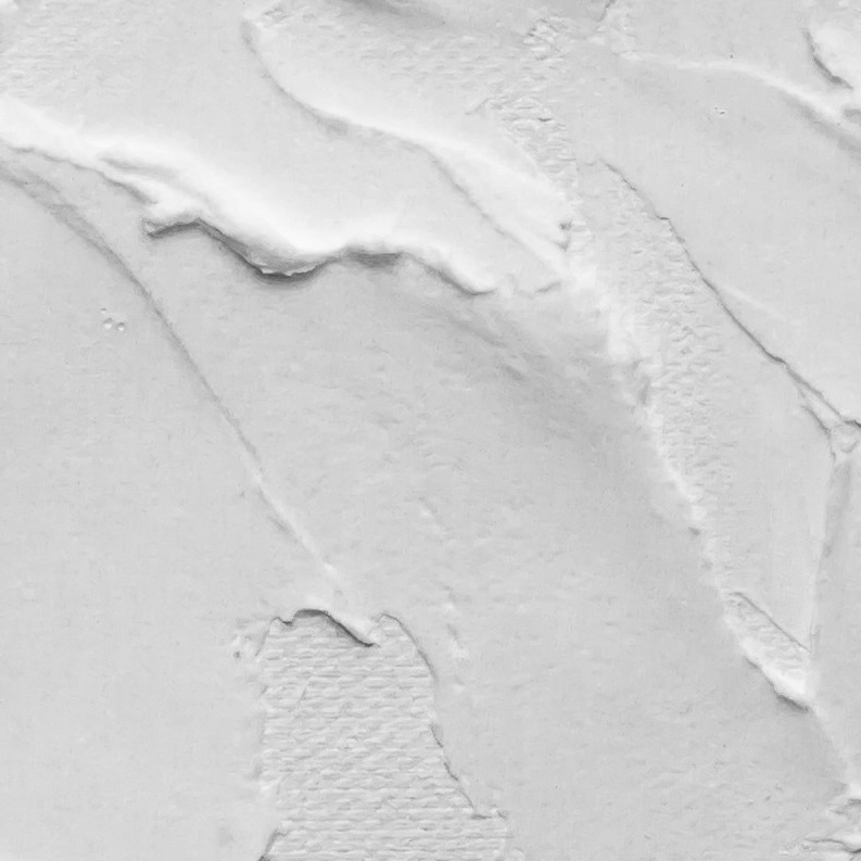 A close-up, abstract image of a textured white surface, similar to plaster or thick paint.