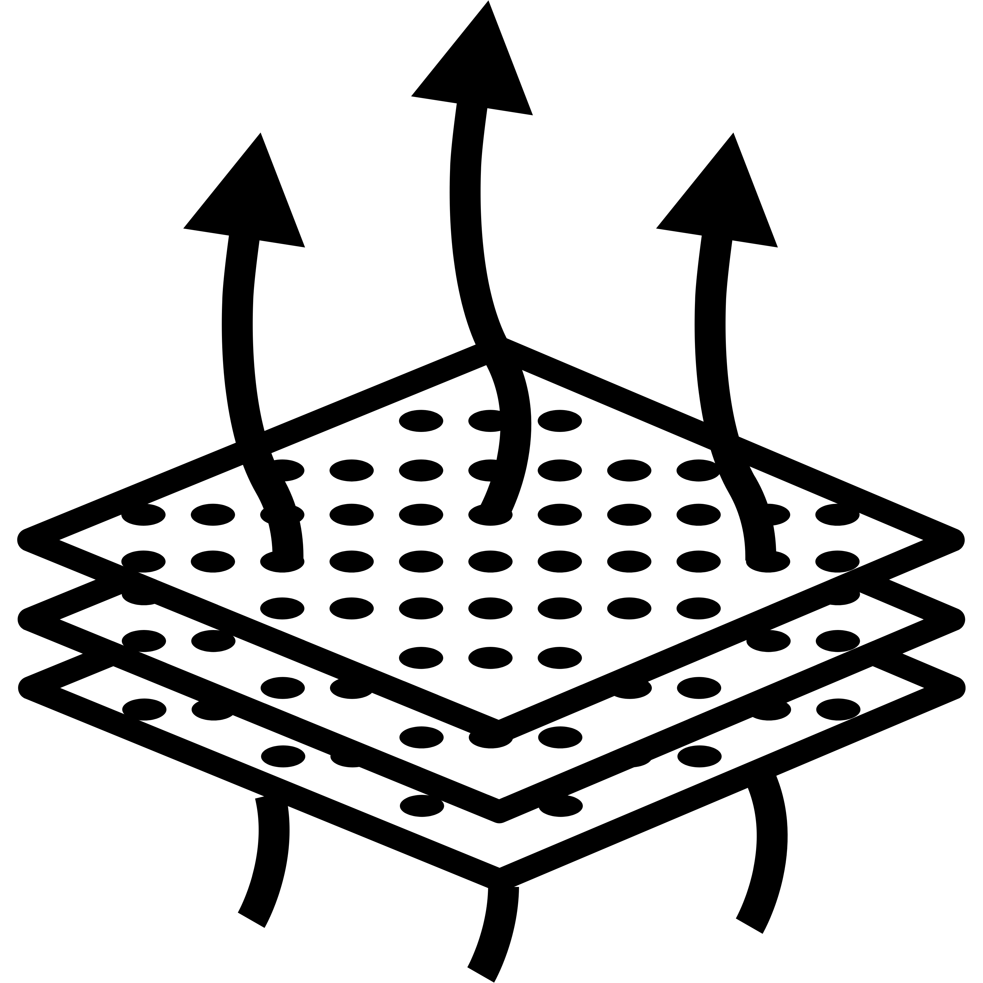 Illustration of arrows going through three layered sheets with holes.