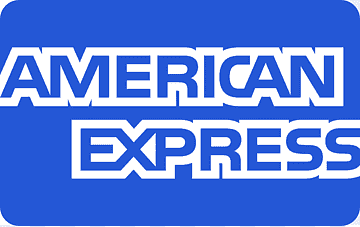 American Express logo in white text on a blue background.