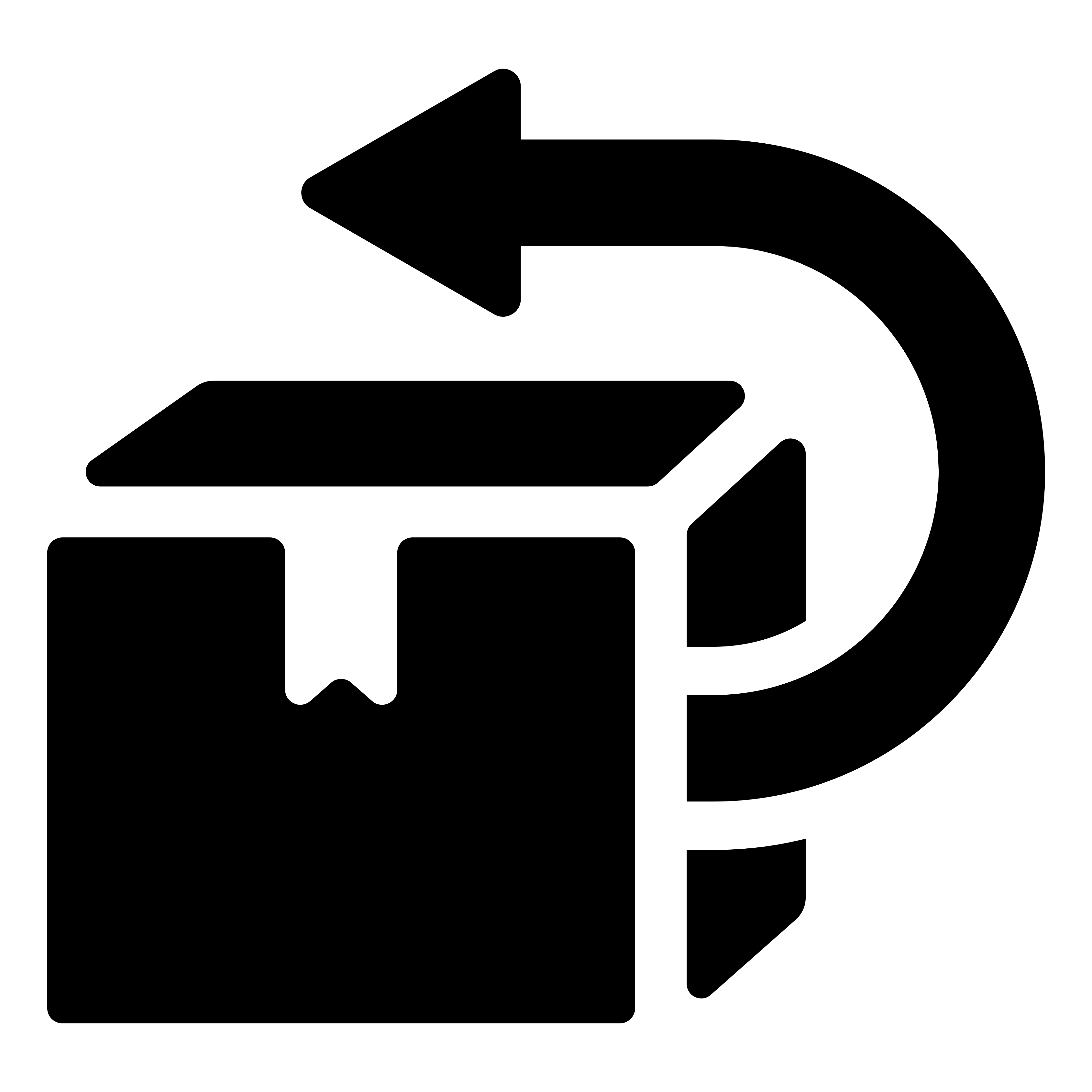 Black icon of a box with a curved arrow.