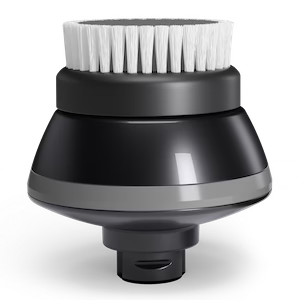 Black and white round brush attachment with bristles.
