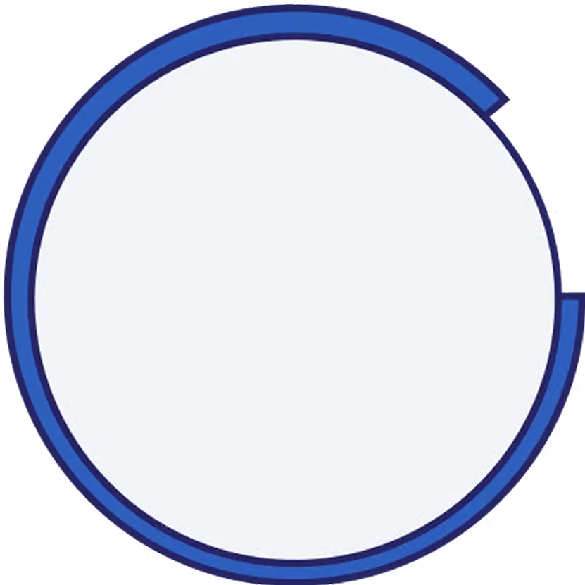 Circular blue frame with open segment on white background.