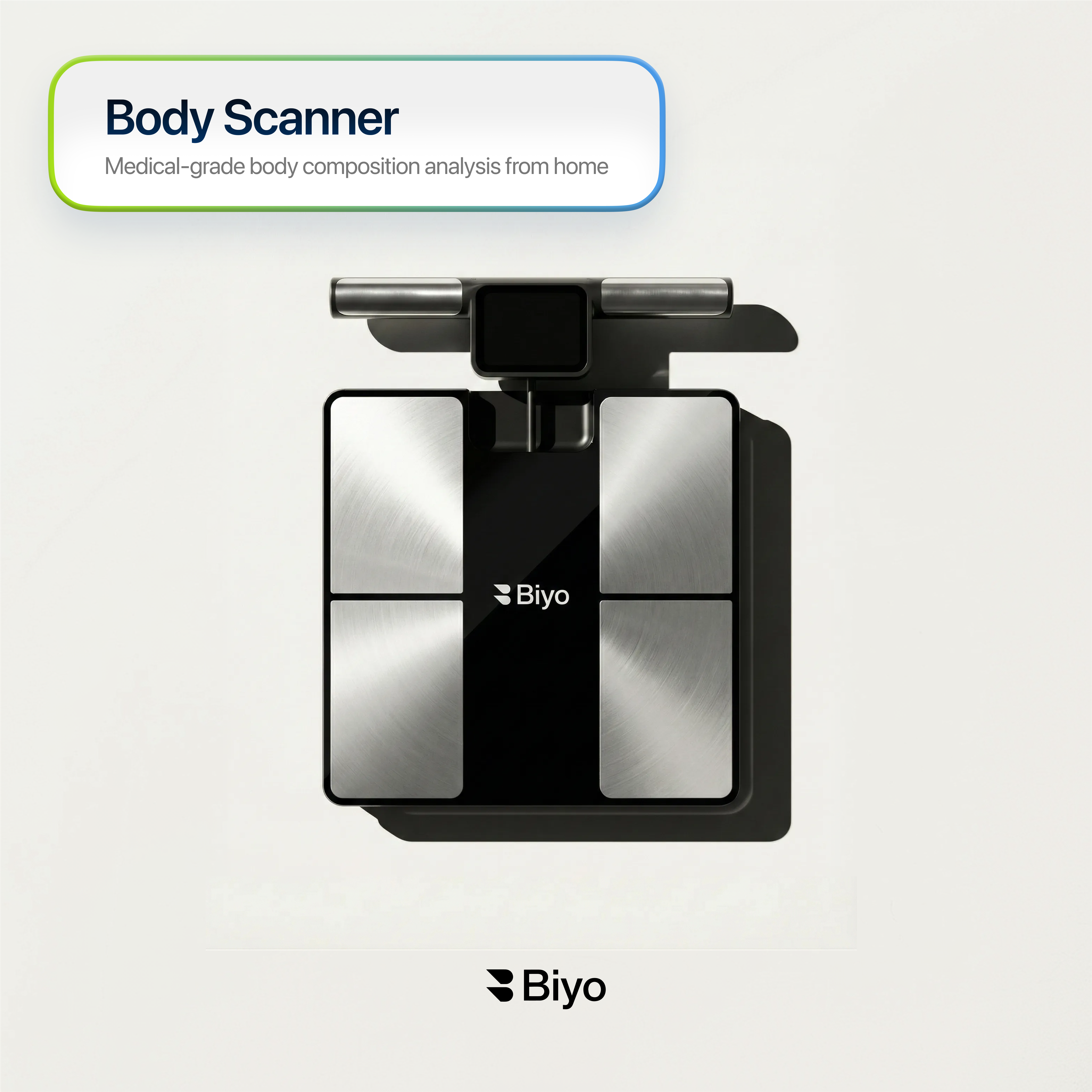 The Biyo Body Scanner, a smart scale with a handle, viewed from above on a plain background.